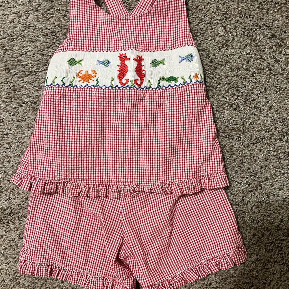 Red Gingham Smocked Toddler Outfit